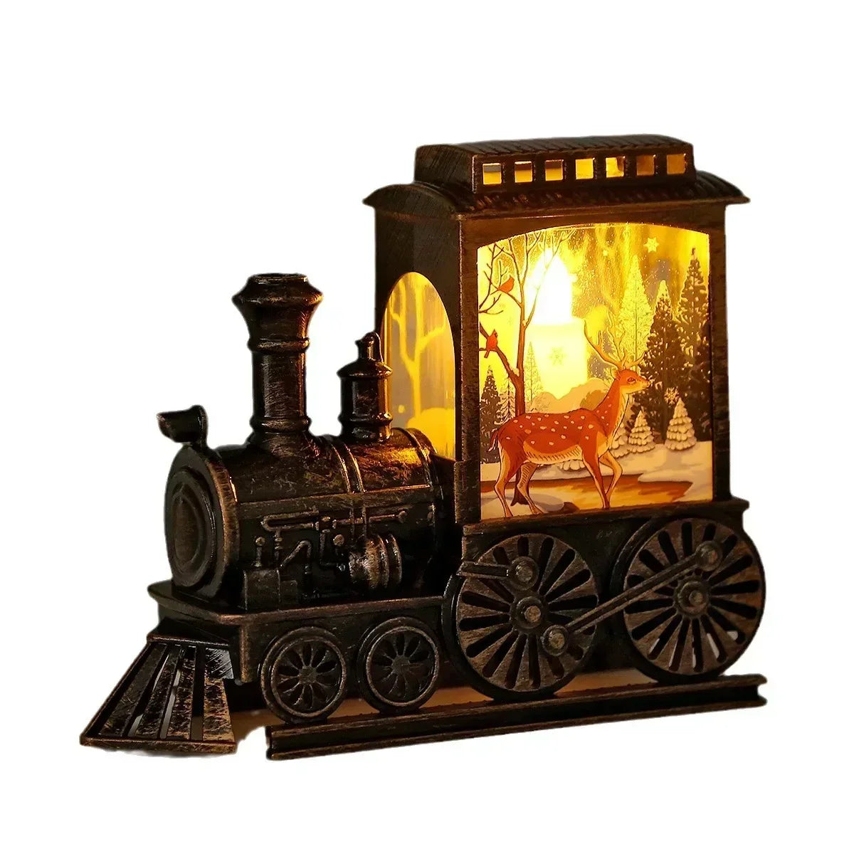 Vintage LED Lanterne med Togmotiv til Juleudsmykning