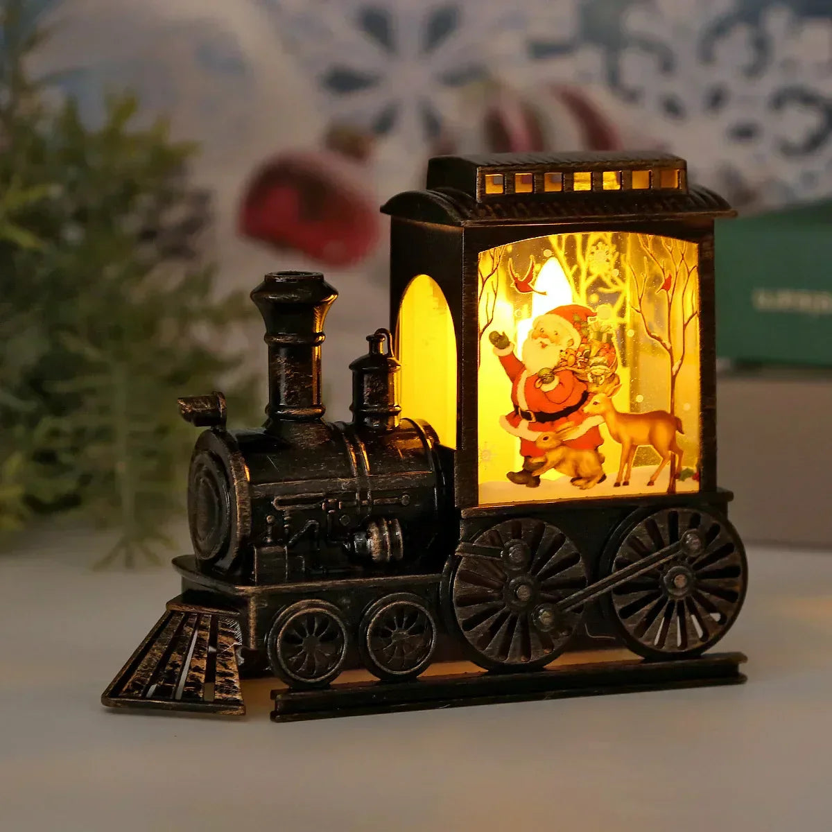 Vintage LED Lanterne med Togmotiv til Juleudsmykning