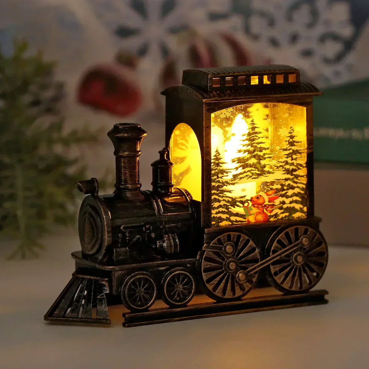 Vintage LED Lanterne med Togmotiv til Juleudsmykning