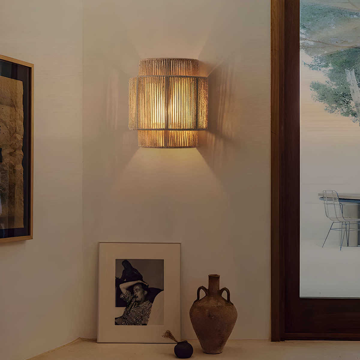 Rustik Vägglampa med Naturligt Rep - Mysbelysning Inomhus