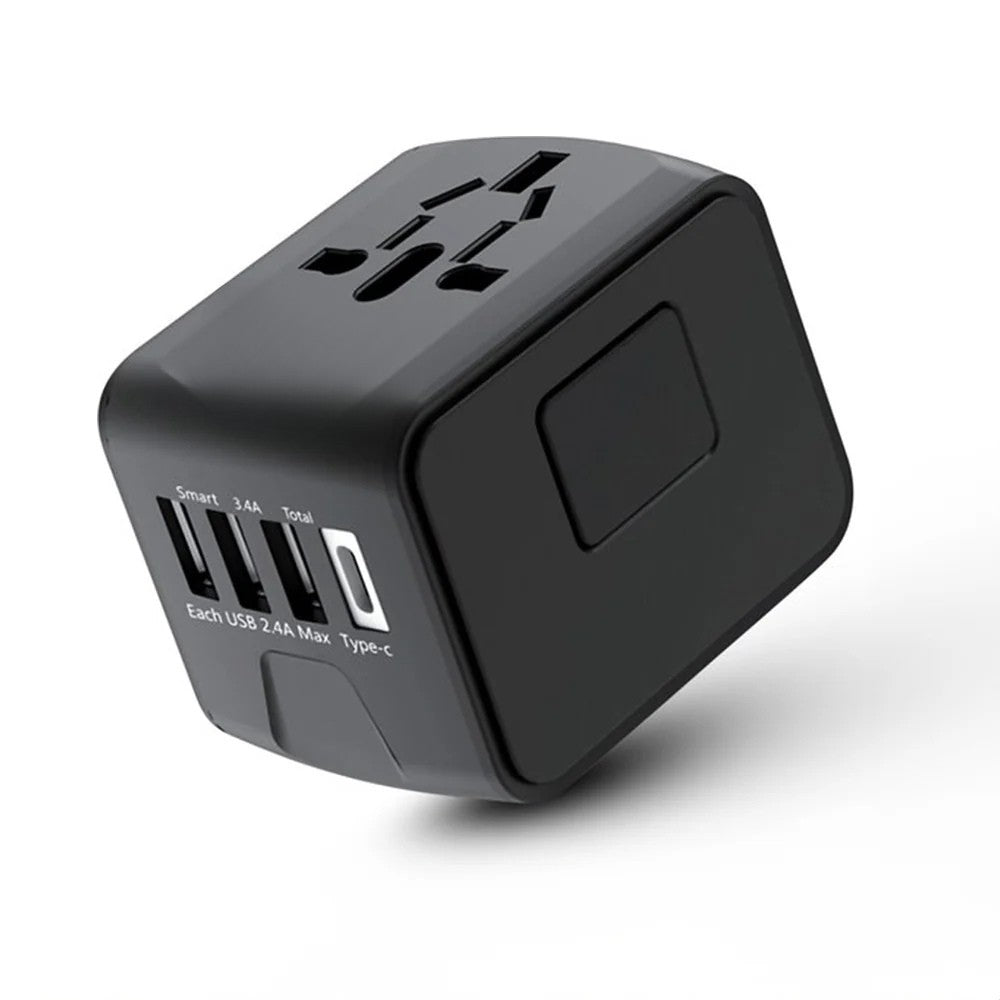 Rejseadapter med 4 hurtigopladende USB-porte til 150+ lande