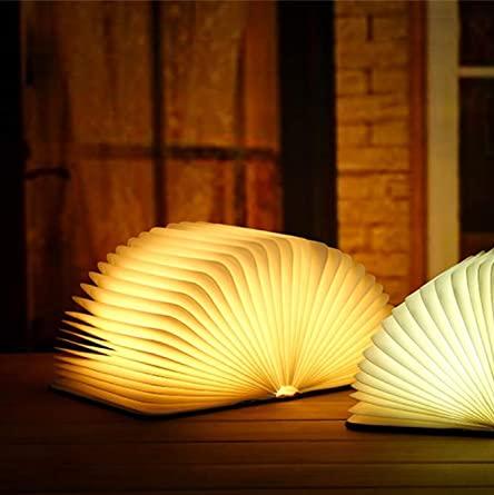 Hopfällbar LED-boklampa i trä - elegant och bärbar
