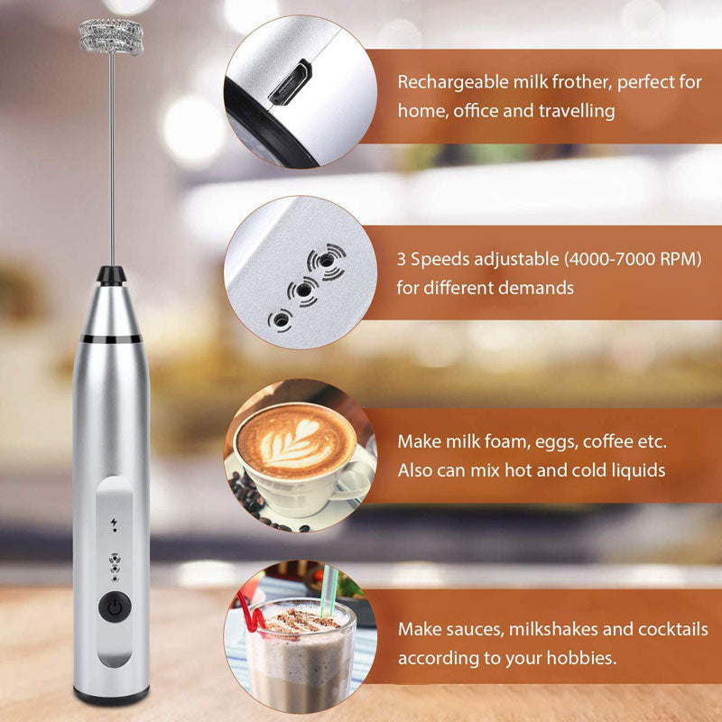Trådlös Elektrisk Mjölkskummare Handmixer med USB
