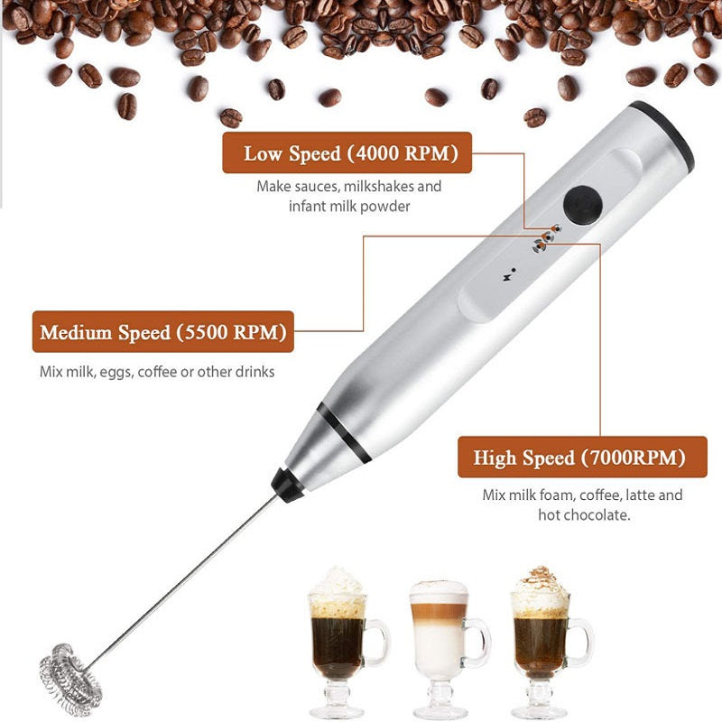 Trådlös Elektrisk Mjölkskummare Handmixer med USB