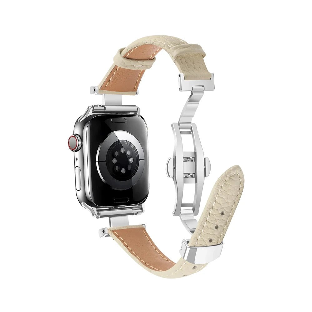 Elegant læder- og rustfrit stålrem til Apple Watch til daglig brug