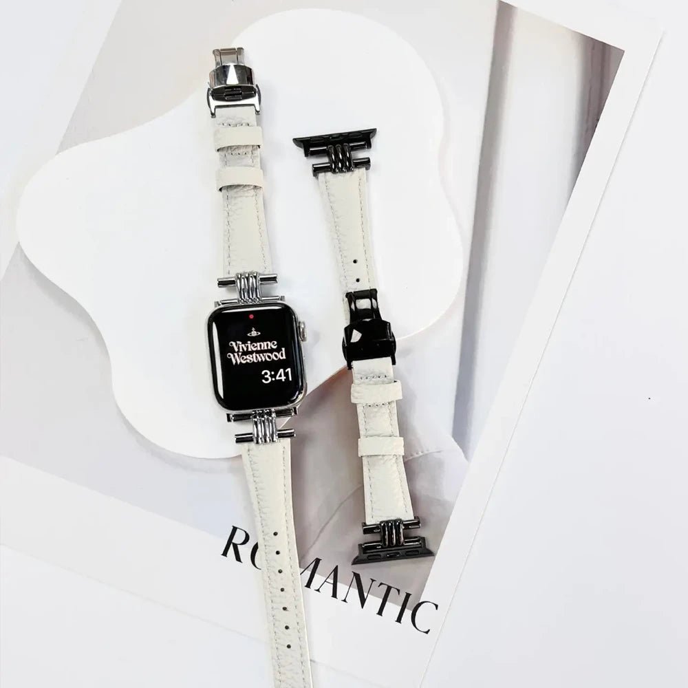 Elegant læder- og rustfrit stålrem til Apple Watch til daglig brug
