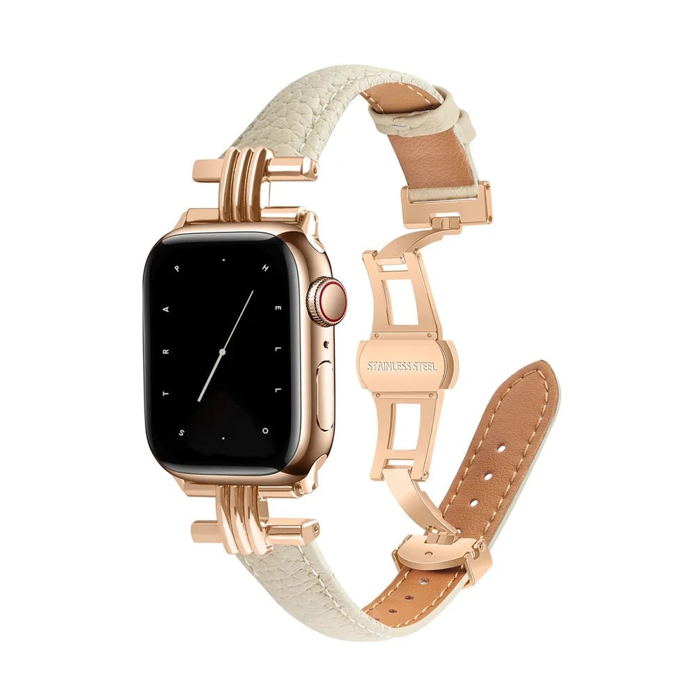 Elegant læder- og rustfrit stålrem til Apple Watch til daglig brug