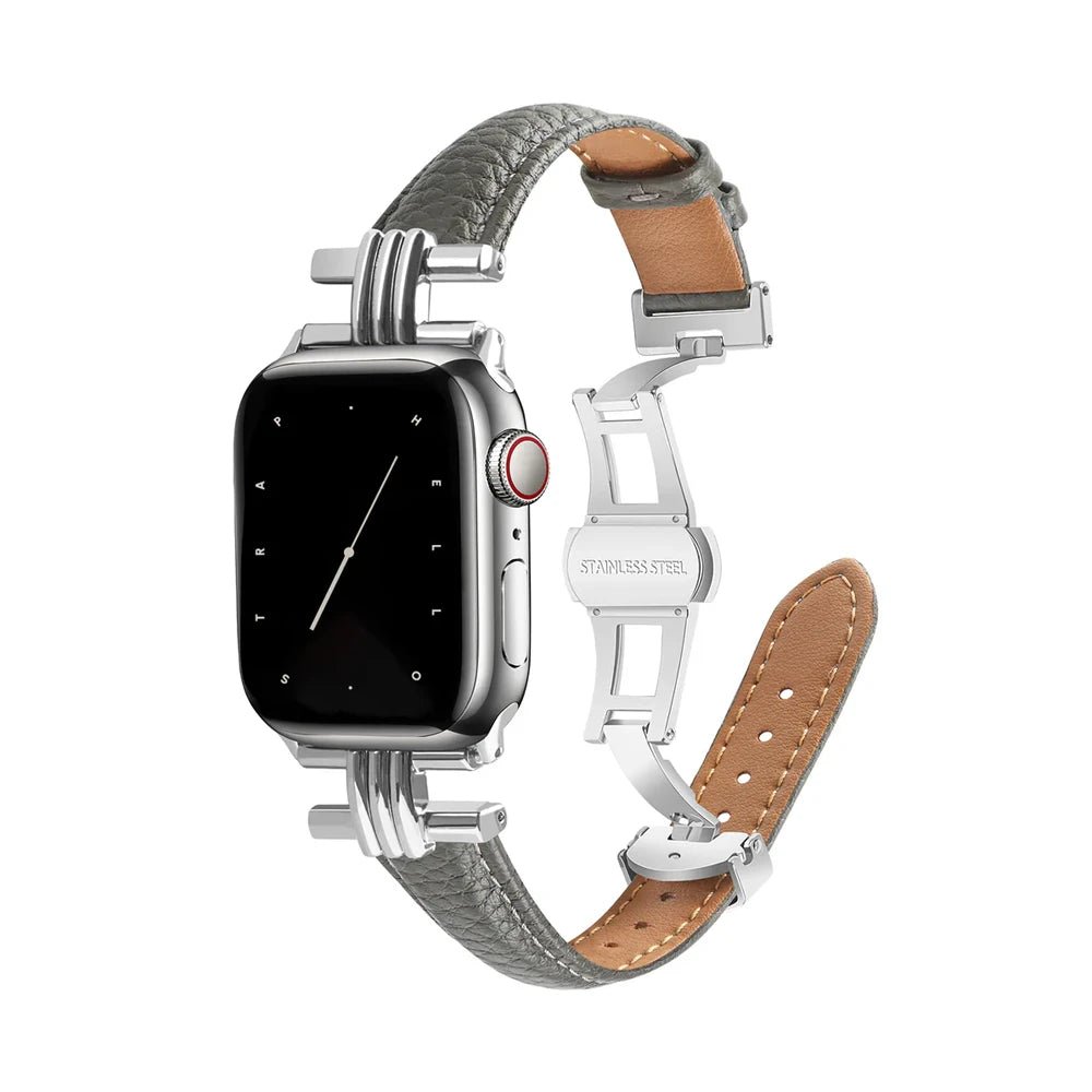 Elegant læder- og rustfrit stålrem til Apple Watch til daglig brug