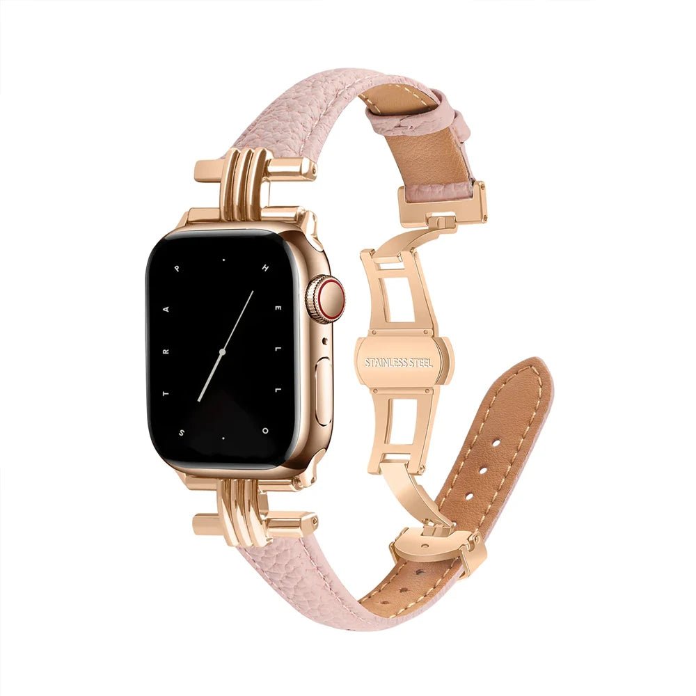 Elegant læder- og rustfrit stålrem til Apple Watch til daglig brug