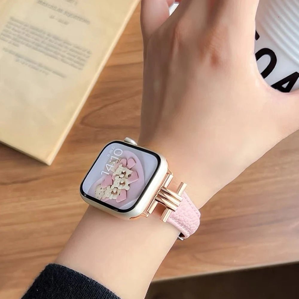 Elegant læder- og rustfrit stålrem til Apple Watch til daglig brug