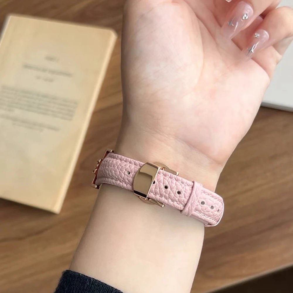 Elegant læder- og rustfrit stålrem til Apple Watch til daglig brug