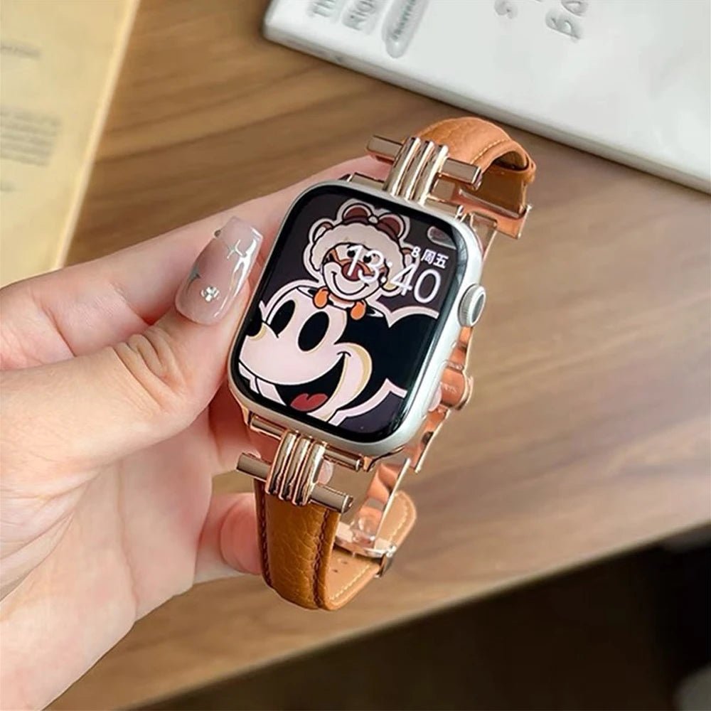 Elegant læder- og rustfrit stålrem til Apple Watch til daglig brug