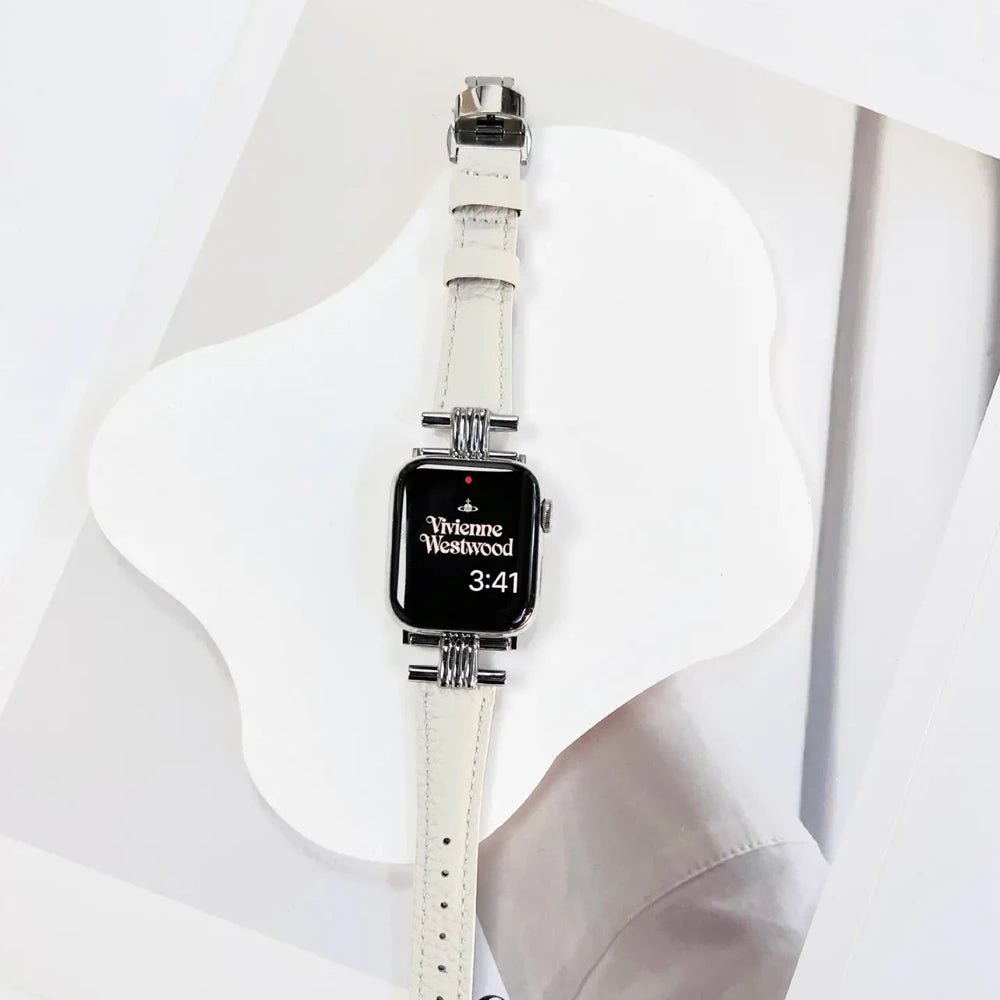 Elegant læder- og rustfrit stålrem til Apple Watch til daglig brug