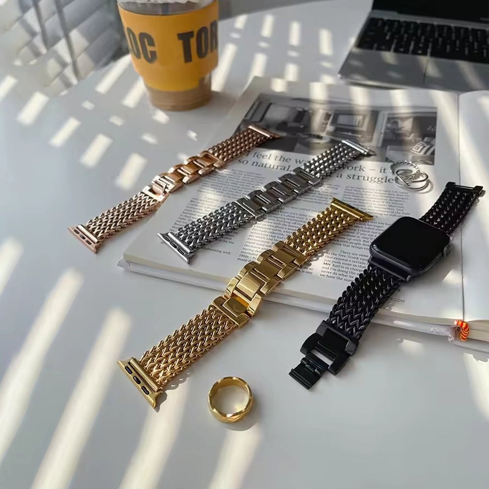 Elegant vævet armbånd i rustfrit stål til Apple Watch